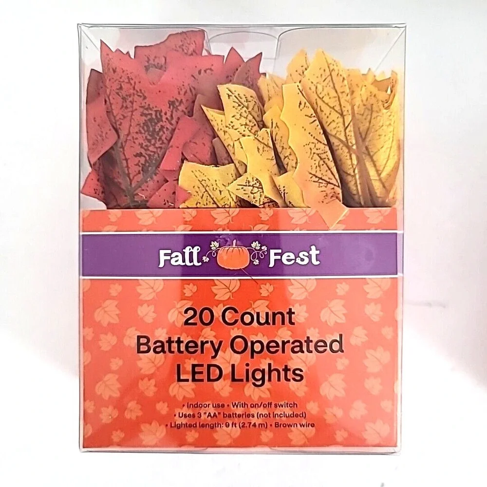 Set‎ Of 2 Fall Fest Maple Leaves Garland/String Lights Battery Operated 20 LED